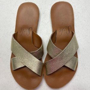Sseko Designs Gold Crossover Slides